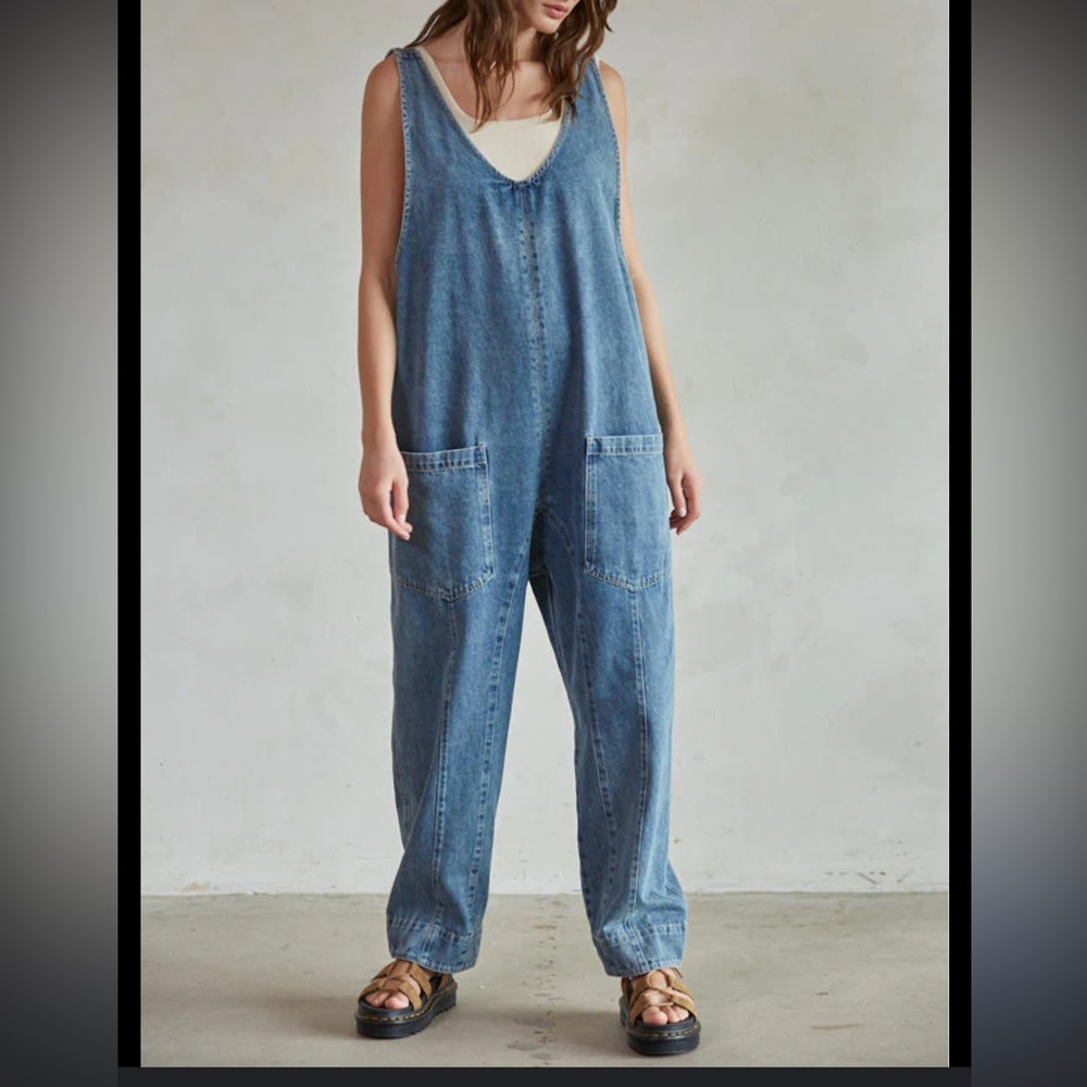 We The Free Blue Denim Jumpsuit